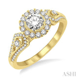 5/8 Ctw Diamond Engagement Ring with 1/4 Ct Round Cut Center Stone in 14K Yellow and White Gold