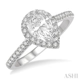 1 ctw Round Cut Diamond Engagement Ring With 3/4 ctw Pear Cut Center Stone in 14K White Gold