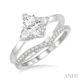 1/2 ctw Diamond Wedding Set With 3/8 ctw Marquise & Triangular Cut Engagement Ring and 1/10 ctw Wedding Band in 14K White Gold