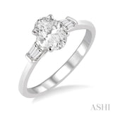 1/2 ctw Baguette and Oval Cut Diamond Ladies Engagement Ring with 1/3 Ct Oval Cut Center Stone in 14K White Gold