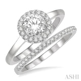 3/4 ctw Round Cut Diamond Wedding Set With 5/8 ctw Engagement Ring and 1/6 ctw Wedding Band in 14K White Gold