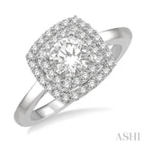 1/2 ctw Cushion Shape Twin Halo Diamond Engagement Ring With 1/4 ctw Round Cut Center Stone in 14K White Gold