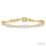 2 1/2 ctw Tri-Mount Set & Milgrain Infinity Connector Lovebright Round Cut Diamond Bracelet in 14K Yellow and White Gold