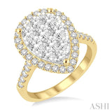 1 1/2 Ctw Pear Shape Diamond Lovebright Ring in 14K Yellow and White Gold