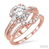 1 1/3 Ctw Diamond Wedding Set with 1 1/10 Ctw Round Cut Engagement Ring and 1/5 Ctw Wedding Band in 14K Rose Gold