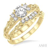 1/2 Ctw Diamond Wedding Set with 1/3 Ctw Round Cut Engagement Ring and 1/10 Ctw Wedding Band in 14K Yellow Gold
