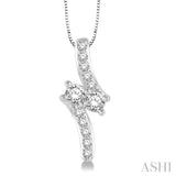 1 Ctw Asymmetrical 2Stone Round Cut Diamond Pendant With Box Link Chain in 14K White Gold