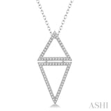 1/4 Ctw Reversed Double Triangle Round Cut Diamond Pendant With Link Chain in 14K White Gold