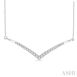 1/3 Ctw V-Drop Round Cut Diamond Pendant With Box Chain in 14K White Gold