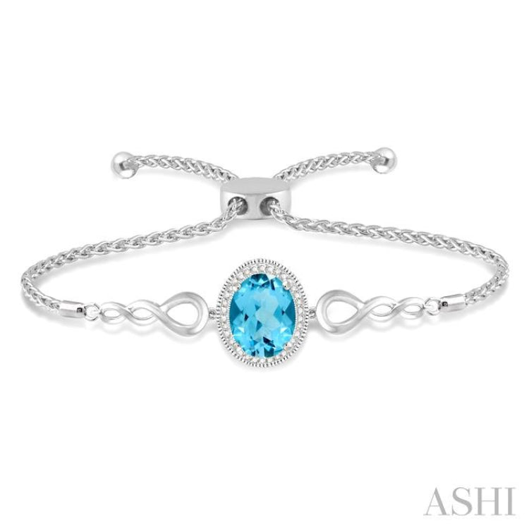 Oval Shape Silver Diamond & Gemstone Lariat Bracelet