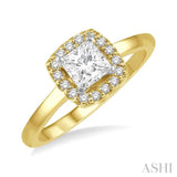 1/3 ctw Halo Round Cut Diamond Ladies Engagement Ring With 1/4 ctw Princess Cut Center Stone in 14K Yellow Gold