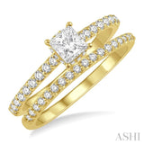 3/4 Ctw Diamond Wedding Set With 5/8 ct Princess Cut Diamond Engagement Ring and 1/6 ct Wedding Band in 14K Yellow Gold