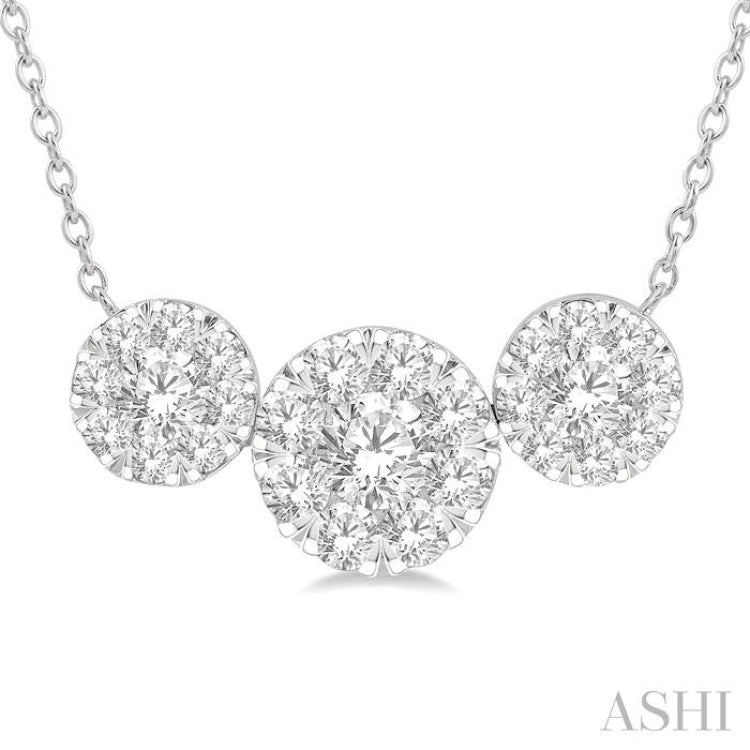 3 Ctw Triple Circle Lovebright Round Cut Diamond Necklace in 14K White Gold