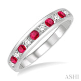 1/4 ctw Round Cut Diamond and 2.3MM Ruby Precious Wedding Band in 14K White Gold