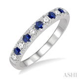 1/4 ctw Round Cut Diamond and 2.3MM Sapphire Precious Wedding Band in 14K White Gold