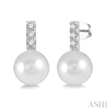 7MM Pearl and 1/10 ctw Round Cut Diamond Earring in 14K White Gold