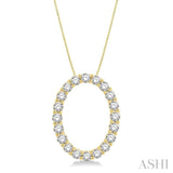 3/4 ctw Oval Shape Window Round Cut Diamond Pendant With Chain in 14K Yellow Gold