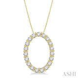 1/2 ctw Oval Shape Window Round Cut Diamond Pendant With Chain in 14K Yellow Gold