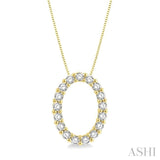 1/4 ctw Oval Shape Window Round Cut Diamond Pendant With Chain in 14K Yellow Gold