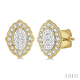1/4 ctw Lattice Edge Oval Shape Lovebright Round Cut Diamond Earrings in 14K Yellow and White Gold