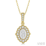 1/4 ctw Lattice Edge Oval Shape Lovebright Round Cut Diamond Pendant With Chain in 14K Yellow and White Gold