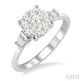 3/4 Ctw Round Cut Diamond Lovebright Engagement Ring in 14K White Gold
