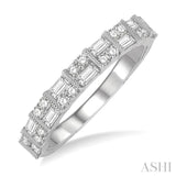 5/8 ctw Paneled Baguette and Round Cut Diamond Wedding Band in 14K White Gold