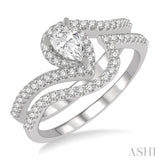5/8 Ctw Diamond Wedding Set With 1/2 Ctw Pear Shape Engagement Ring and 1/6 Ctw Wedding Band in 14K White Gold