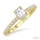 5/8 ctw Round Cut Diamond Ladies Engagement Ring With 3/8 ctw Emerald Cut Center Stone in 14K Yellow Gold