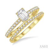 5/8 ctw Diamond Wedding Set With 1/4 ctw Emerald Cut Center Stone Engagement Ring and 1/6 ctw Wedding Band in 14K Yellow Gold
