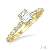 1/2 ctw Round Cut Diamond Ladies Engagement Ring With 1/4 ctw Emerald Cut Center Stone in 14K Yellow Gold