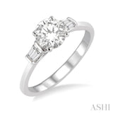1/2 ctw Baguette and Round Cut Diamond Ladies Engagement Ring with 1/3 Ct Round Cut Center Stone in 14K White Gold