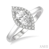 1/6 ctw Marquise Shape Round Cut Diamond Semi Mount Engagement Ring in 14K White Gold