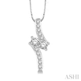 3/8 Ctw Asymmetrical 2Stone Round Cut Diamond Pendant With Box Link Chain in 14K White Gold