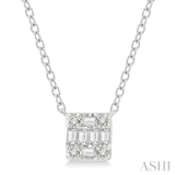 1/8 ctw Square Shape Baguette and Round Cut Diamond Petite Fashion Pendant With Chain in 10K White Gold